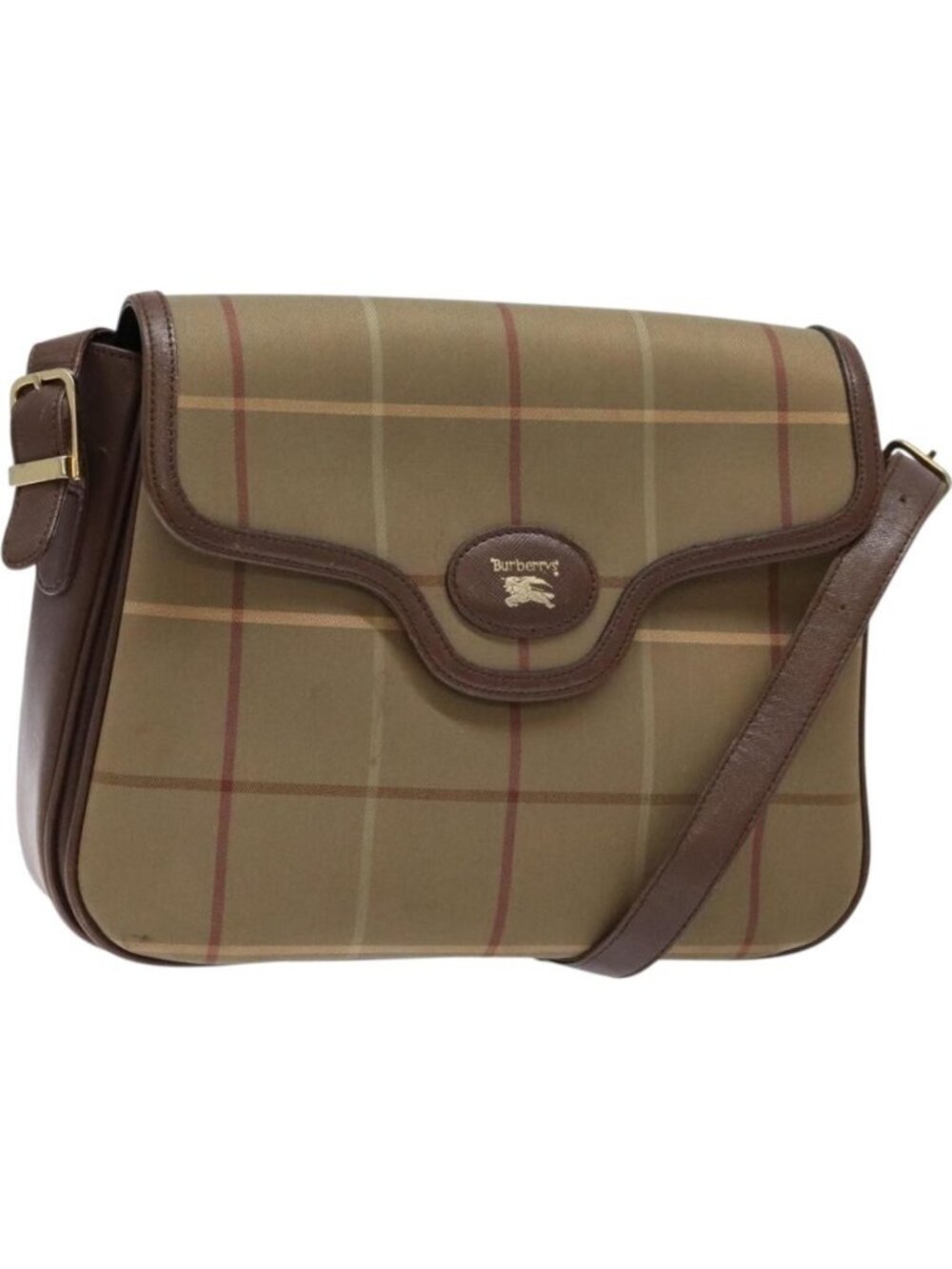 Burberrys Nova Check Shoulder Bag Leather Canvas Beige Gold